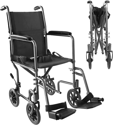PEPE Mobility Silla de Ruedas Estrecha para Casa (Asiento 38 cm), Plegable y Ligera de Acero con Freno Manual, Reposapies Abatibles, Cinturón